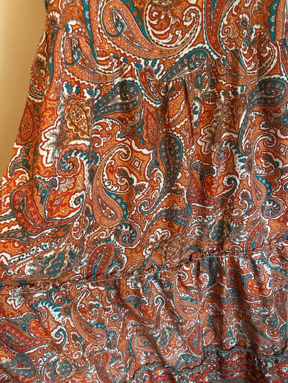 Band of the Free Boho Orange Paisley Tiered Maxi Dress Large - Picture 2 of 7